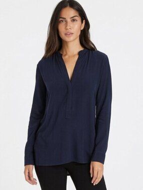 Equipment Femme 100% Silk Navy Blue Long Sleeve 3/4 Button Blouse Size Small